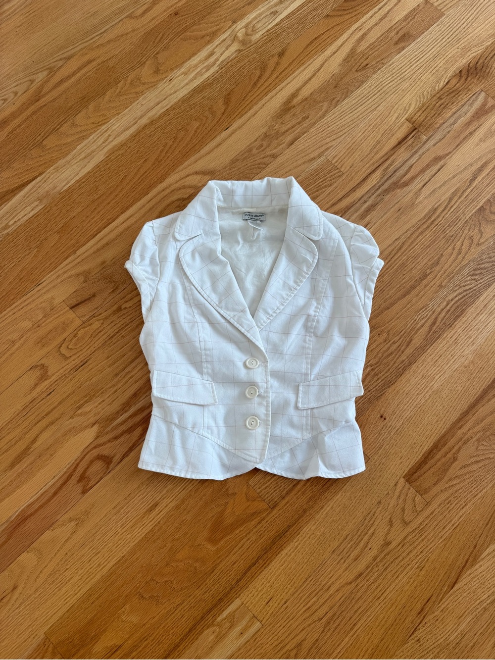 Y2k vintage guess plaid blazer suit vest top jacket button down top off white